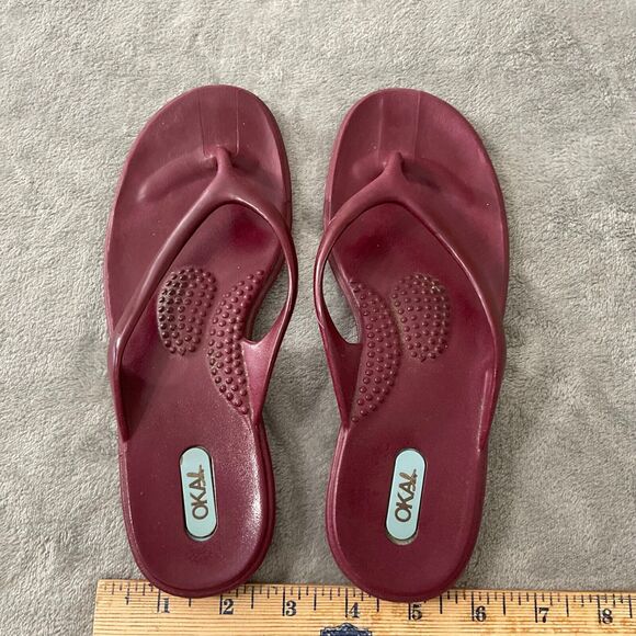 Okal Rubber Thongs S womens size 5.5 Color Red/Maroon comfort Thong  MADE IN USA - Picture 1 of 4